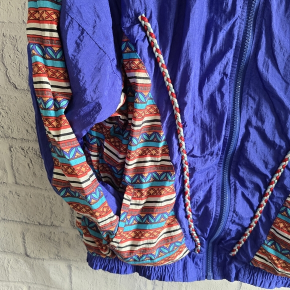 Vintage 90s Wilson Retro Blue Funky Print Windbreaker Full Zip Jacket Large - Picture 4 of 15